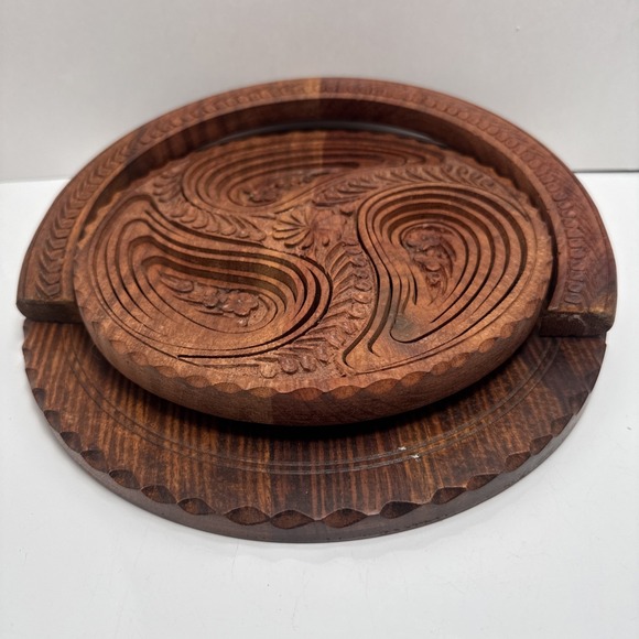 Vintage Rosewood Folk Art Woodwork Hand Carved Collapsible Art Basket - Picture 7 of 12